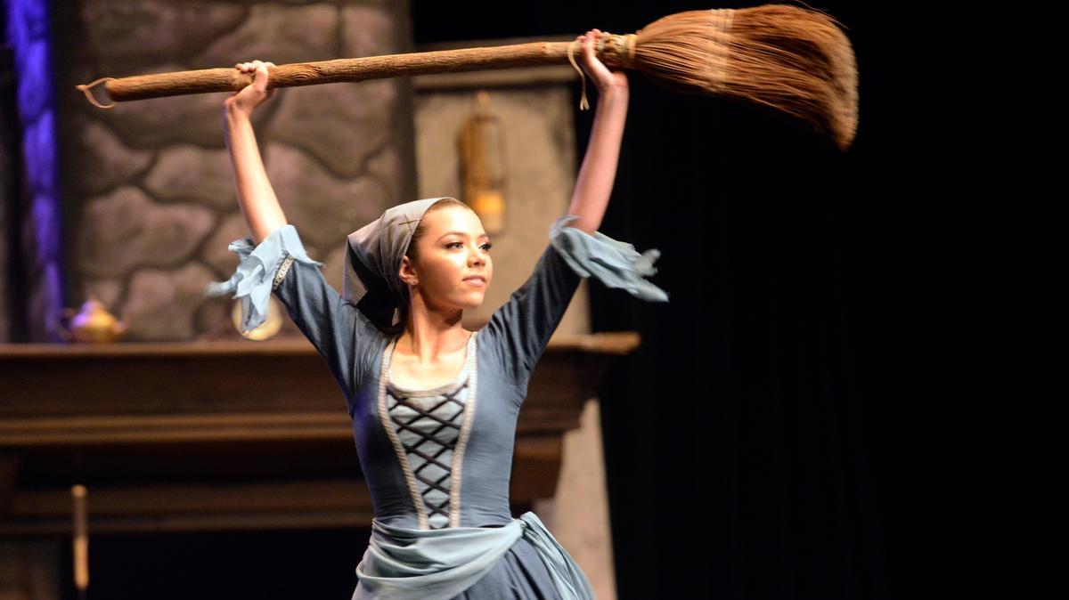 
Cinderella, played by Tatum Avalos, dances while she finds herself alone at home during a ballet performance of the fairy tale “Cinderella” by Merced Academy of Dance on Friday at Merced College. More performances by other dance studios are planned this month at the college.
