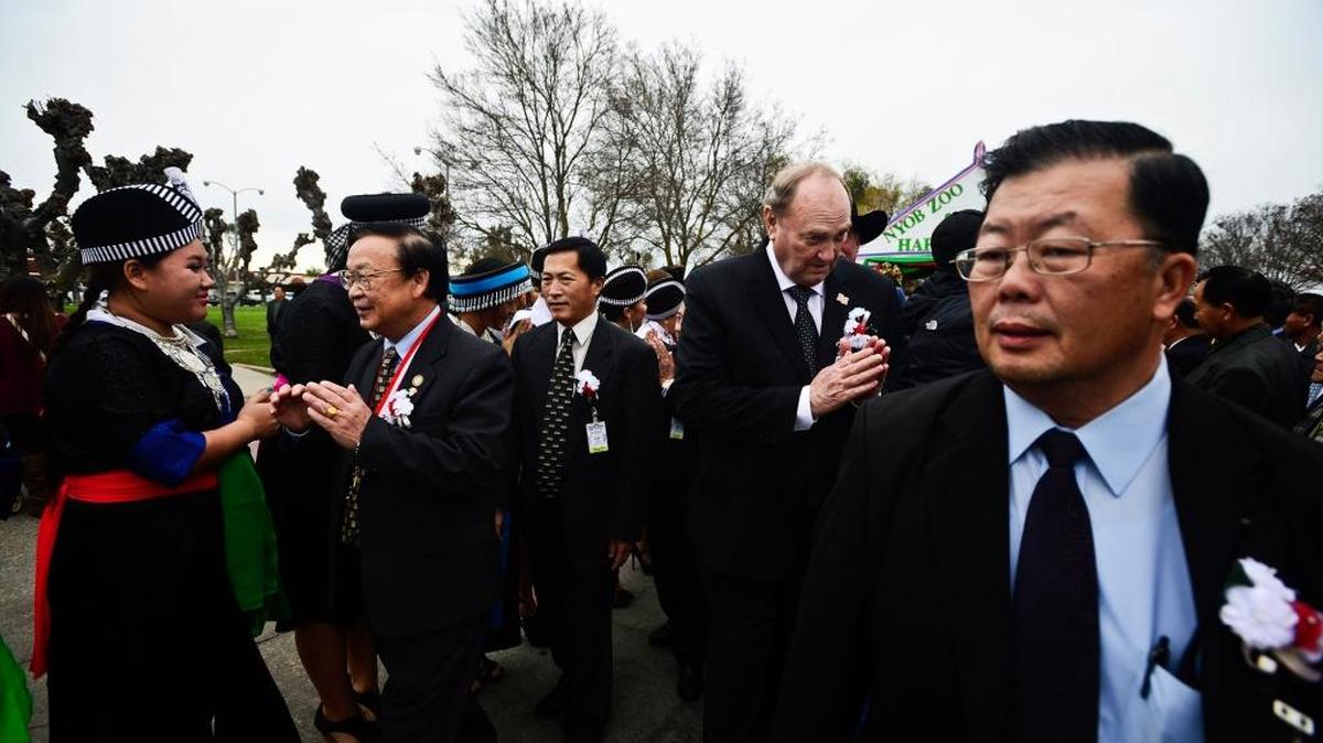 During last year’s festivities, Merced Mayor Stan Thurston, second from right, and Chong Vang, second from left, son of Gen. Vang Pao, acknowledge members of the Hmong community during the Hmong New Year celebration at the Merced County Fairgrounds in Merced on Dec. 19, 2014. This year’s celebration begins Friday, Dec. 18, 2015.