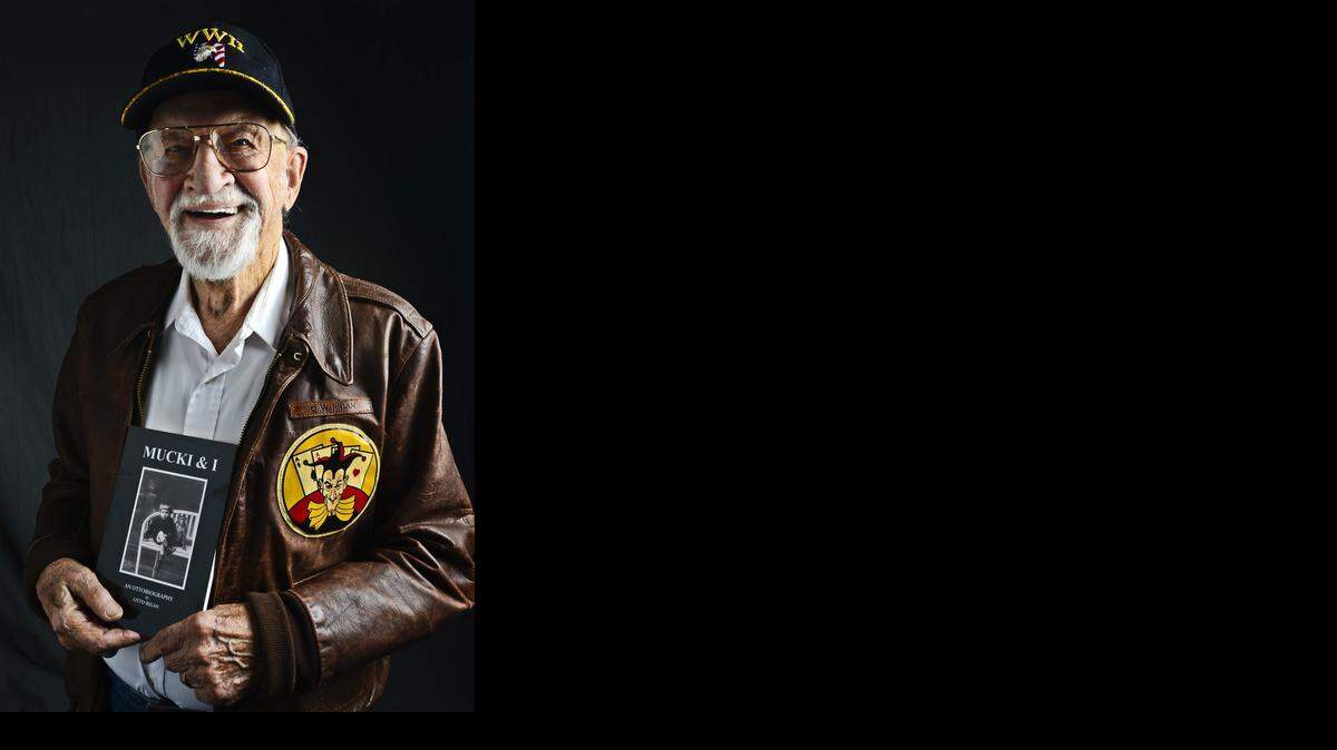 
World War II veteran Otto Rigan, 92, of Atwater poses for a portrait with his book titled “Mucki & I” in Merced, Calif., Wednesday, Nov. 5, 2014.
