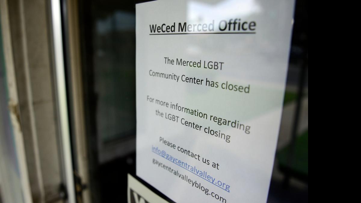 
A sign posted Thursday announces that Merced’s LGBT Center has closed. The center ceased operations Wednesday, according to its website, because it was not able to maintain a local staff.
