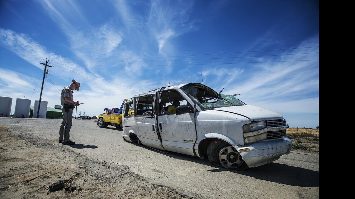 
The California Highway Patrol investigates a single-vehicle crash that killed three people and sent five others to area hospitals near Highway 152 and Island Road in Merced Countyon Saturday. According to Sgt. Jesse Lopez, the vehicle was driving east on Highway 152 before overturning. The cause of the crash remains under investigation.
