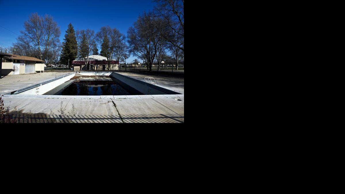 
Leaves collect in the shallow end of the pool at Stephen Leonard Park, at 640 T St. in Merced, on Friday. The Merced City Council is expected to receive more than $800,000 in U.S. Department of Housing and Urban Development funds to upgrade the park.
