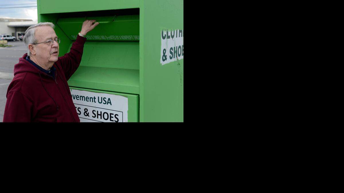 
Gary Brice, chairman of the Atwater Community Development and Resources Commission, talks on Monday about donation bins that have popped up around town. He said the bins hamper local charities from helping needy people locally.
