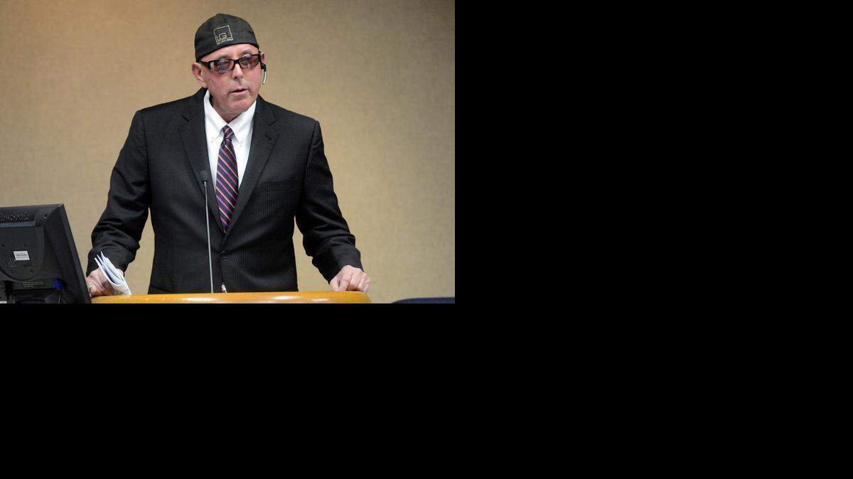 
Developer Greg Hostetler pledges a $1 million donation to aid the Merced Police Department during a Merced City Council meeting Monday. He said the hat and sunglasses were doctor’s orders after his recent eye surgery.
