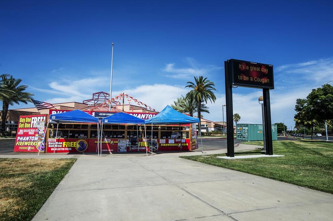 Fireworks are for sale the Phantom fireworks stand at Parsons and East Childs avenues in Merced on Tuesday.