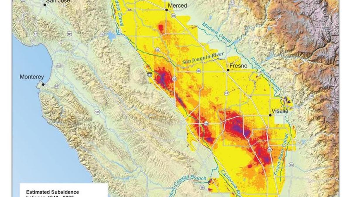 Estimated subsidence in the San Joaquin Valley from 1949 to 2005.