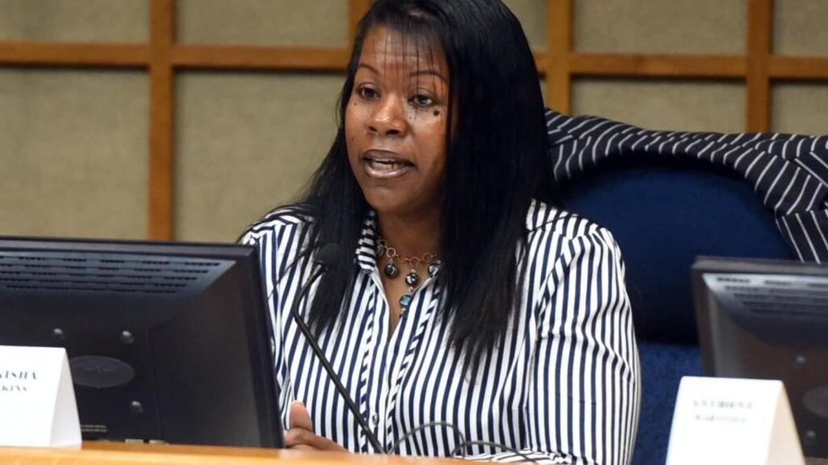 Lakisha Jenkins, a candidate for District 1, speaks during the Merced County Board of Realtors forum at City Hall on Tuesday, Oct. 4, 2016.