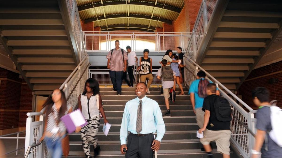 El Capitan High Principal Anthony Johnson poses for a portrait during the first day of classes at the new school in 2013.