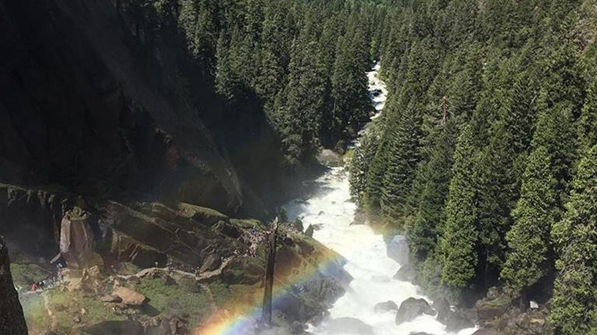 A view of the Mist Trail from the top of Vernal Fall at Yosemite National Park.