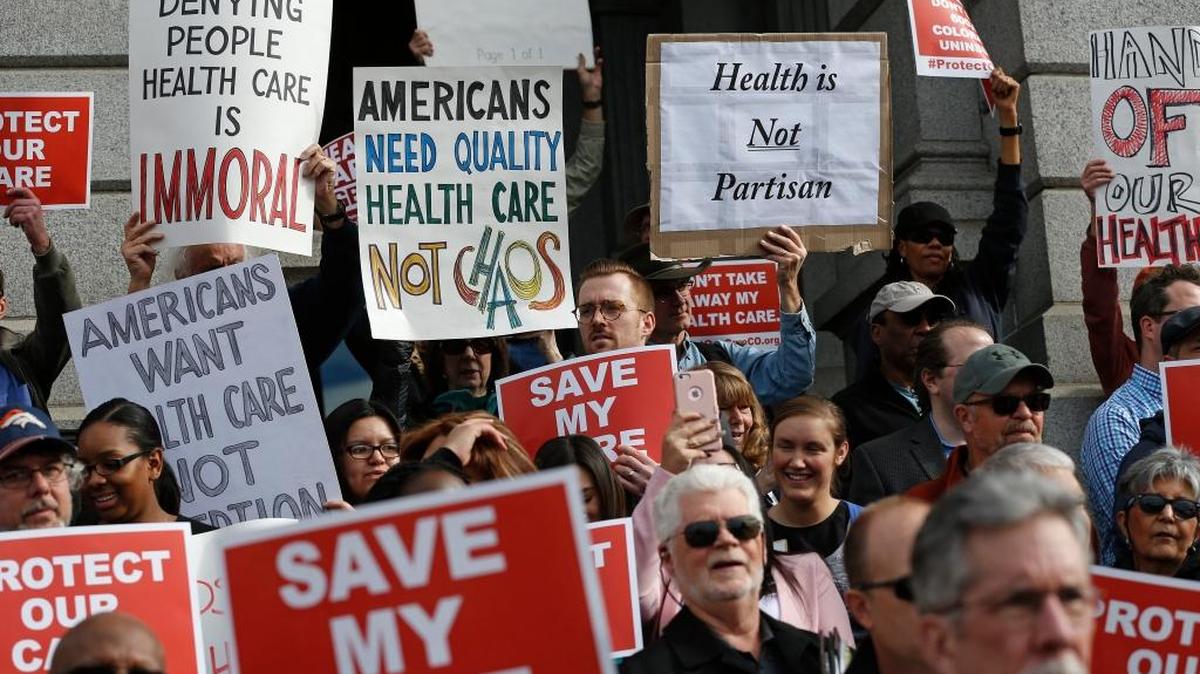 Supporters of the Affordable Care Act, who are also opponents of Colorado’s GOP-led plan to undo Colorado’s state-run insurance exchange, gather for a rally on the state Capitol steps in Denver on Tuesday. The state GOP measure, a bill that would dismantle Connect for Health Colorado within a year, is an indication of how Republicans plan to chip away at Obamacare. If the federal health care law remains unchanged, it would force Coloradans shopping for private insurance to use the federal exchange.