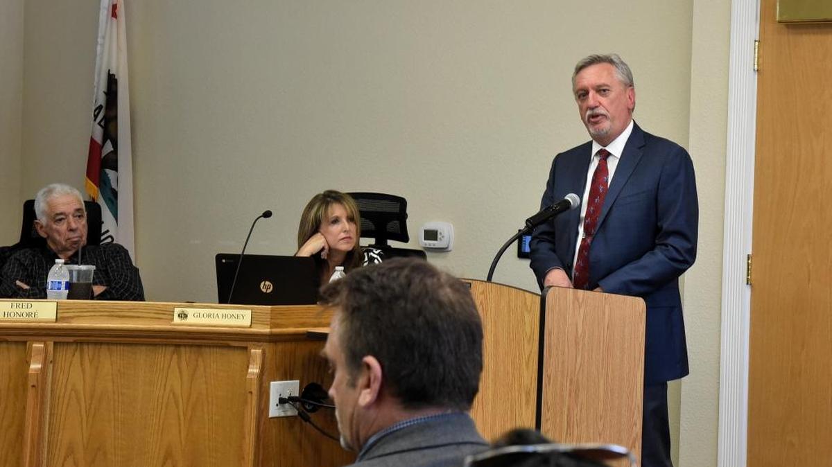 Steve Tietjen, the superintendent of Los Banos Unified, speaks to the Merced County Office of Education governing board during a special meeting where the board voted to appoint Tietjen as Superintendent of Schools effective Jan. 1. Current Superintendent of Schools Steve Gomes announced in February he would end his term two years early, retiring in December. Gomes recommended the board choose Tietjen as his replacement. The board voted 3-2 to appoint Tietjen on Monday, April 11, 2016.