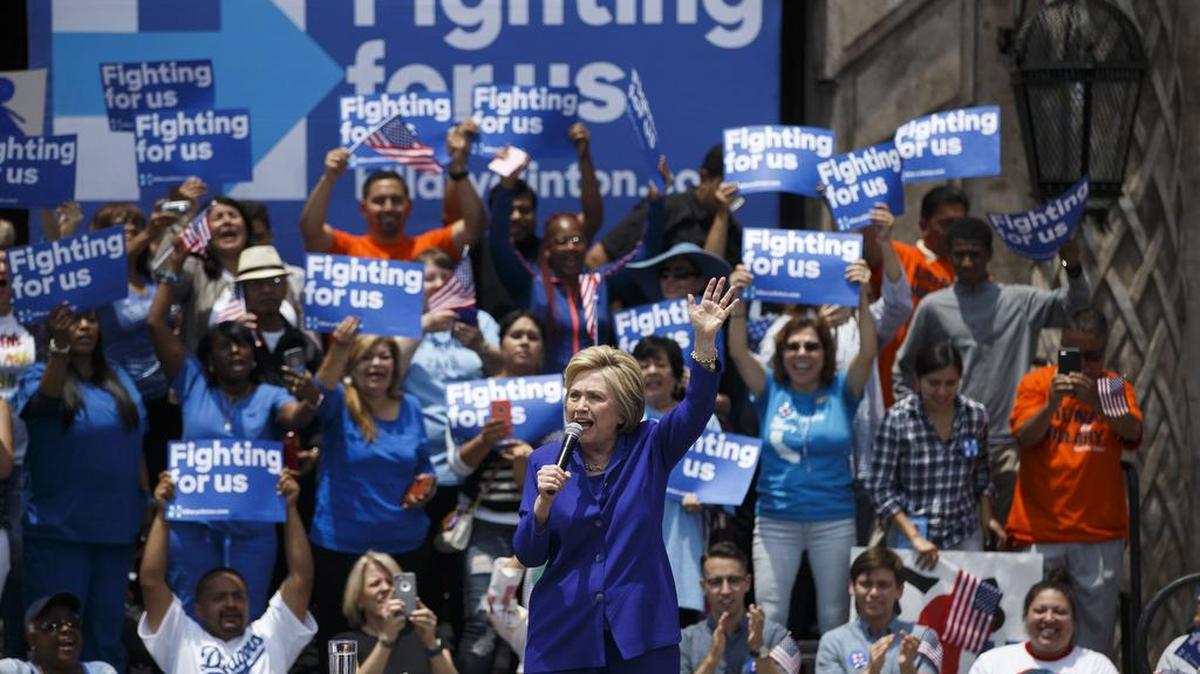 Hillary Clinton speaks during a campaign event at Plaza Mexico in Lynwood on June 6, 2016, just before winning California’s presidential primary against Sen. Bernie Sanders.