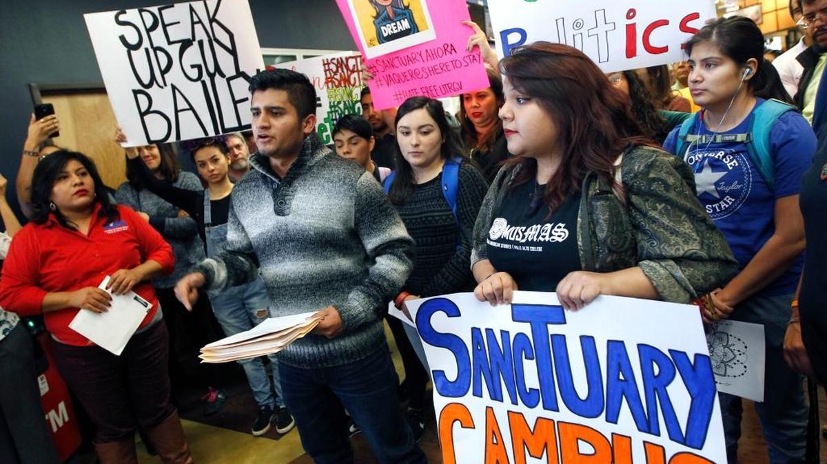 University of Texas, Rio Grande Valley, students hold a news conference urging that the university become a “sanctuary campus,” where undocumented students would be safe from deportation. Similar calls have been made at California campuses.