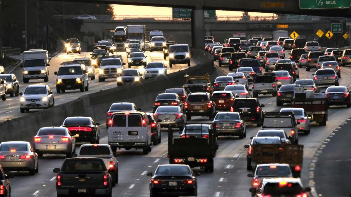 Morning rush hour near downtown Los Angeles shows how much gas is used in California each day and how important it is to maintain our roads. Proposition 6 will repeal the tax, passed by the legislature, that will help make that possible.