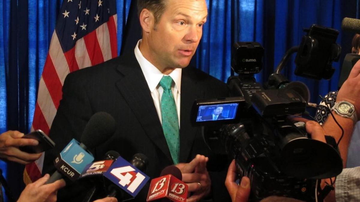Kansas Secretary of State Kris Kobach speaks to supporters as he launches his campaign for governor on June 8. As vice chairman of a presidential commission on voter fraud, he asked officials in all 50 states for sensitive voter data.
