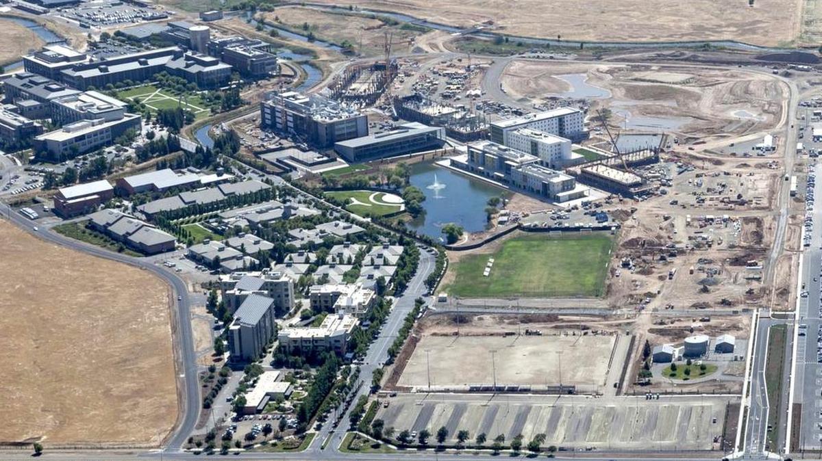 The UC Merced campus as seen from the air. The campus is expanding rapidly after a building project was initiated in 2017.