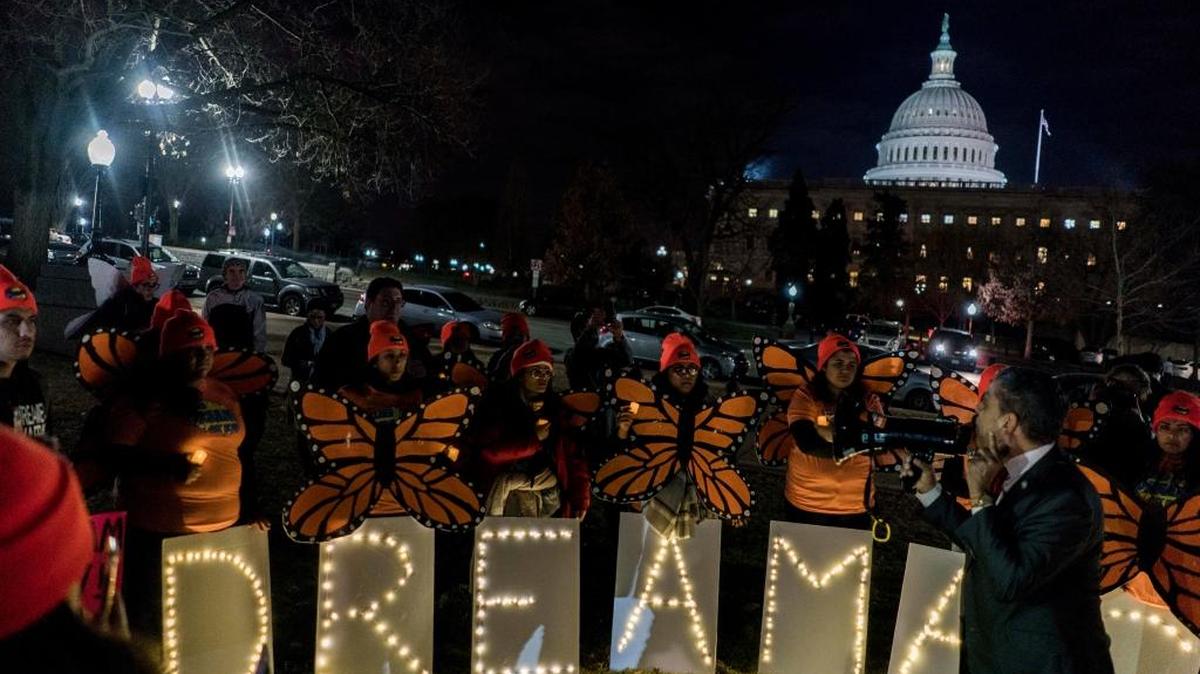 Dreamers protest outside the U.S. Capitol on Sunday as lawmakers debate their future.