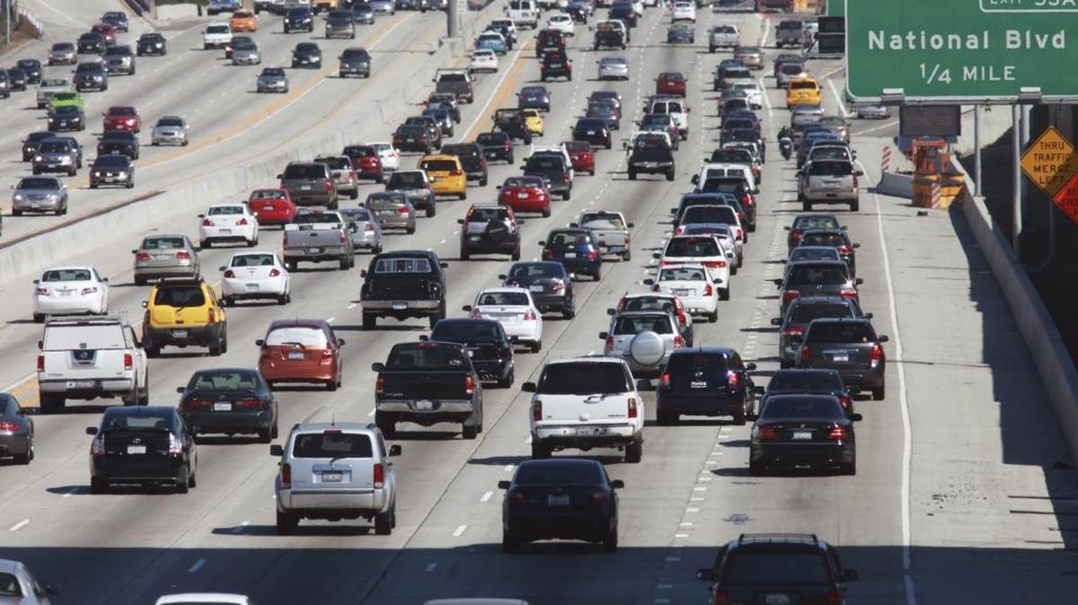 Automotive traffic, such as this on Interstate 405 in Los Angeles, is California’s the largest single source of carbon emissions and Gov. Jerry Brown wants to reduce petroleum use in fuel in half by 2030.