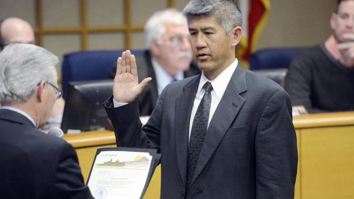 City Attorney Randolph Hom takes his oath of office during a Merced City Council meeting in March 2015. He left the city nine months later.