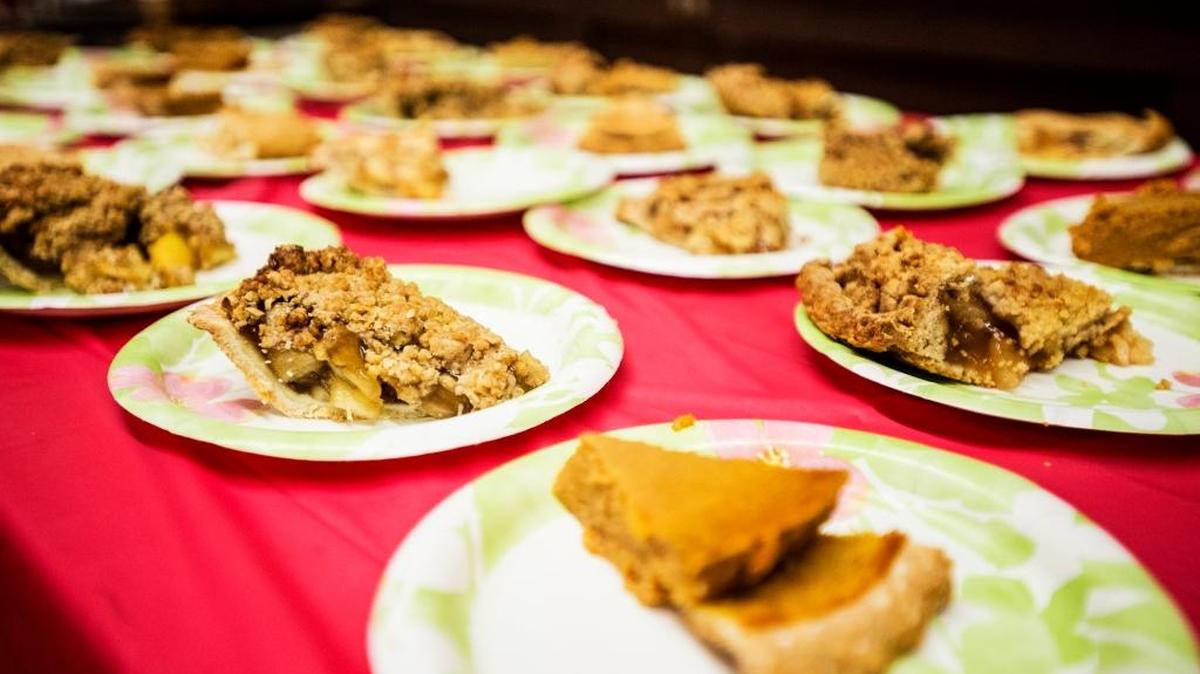 Slices of pie were part of the holiday meal provided by the Merced County Rescue Mission and area volunteers at the American Legion in Merced, Calif., Thursday, Dec. 24, 2015.