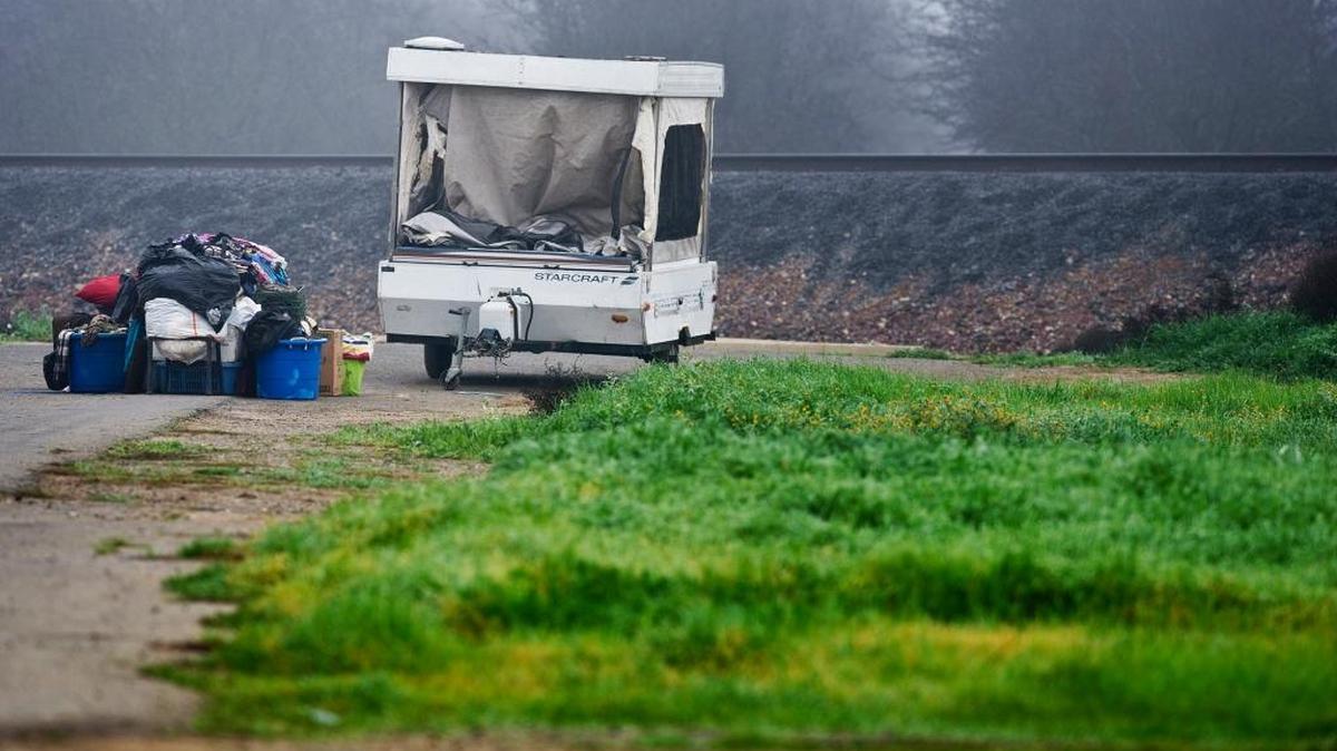 A homeless encampment was located near the Bradley Overpass and Highway 140 at Kelly Avenue, in Merced, before being removed in 2015.