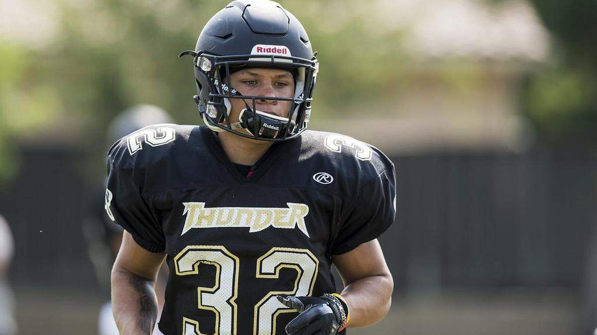 Buhach Colony’s Youlas Dickson III during football practice at Buhach Colony High School in Atwater, Calif., on Tuesday, July 31, 2018.