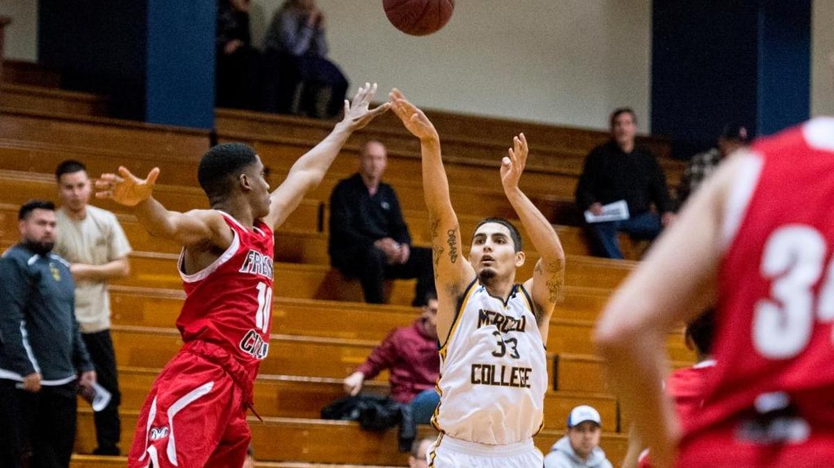 Jose Gonzalez (33) and the No. 14 Merced College basketball team will travel to No. 3 Yuba for their NorCal playoff opener on Saturday night.