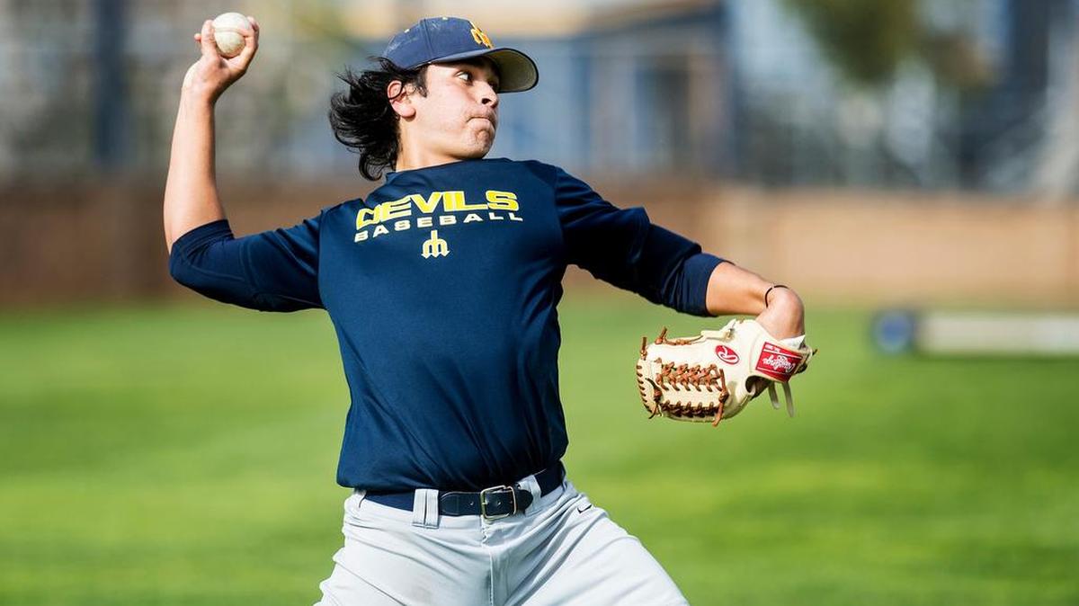 Merced College pitcher Ryan Sanchez throws during practice Tuesday. Sanchez made 12 starts last season.