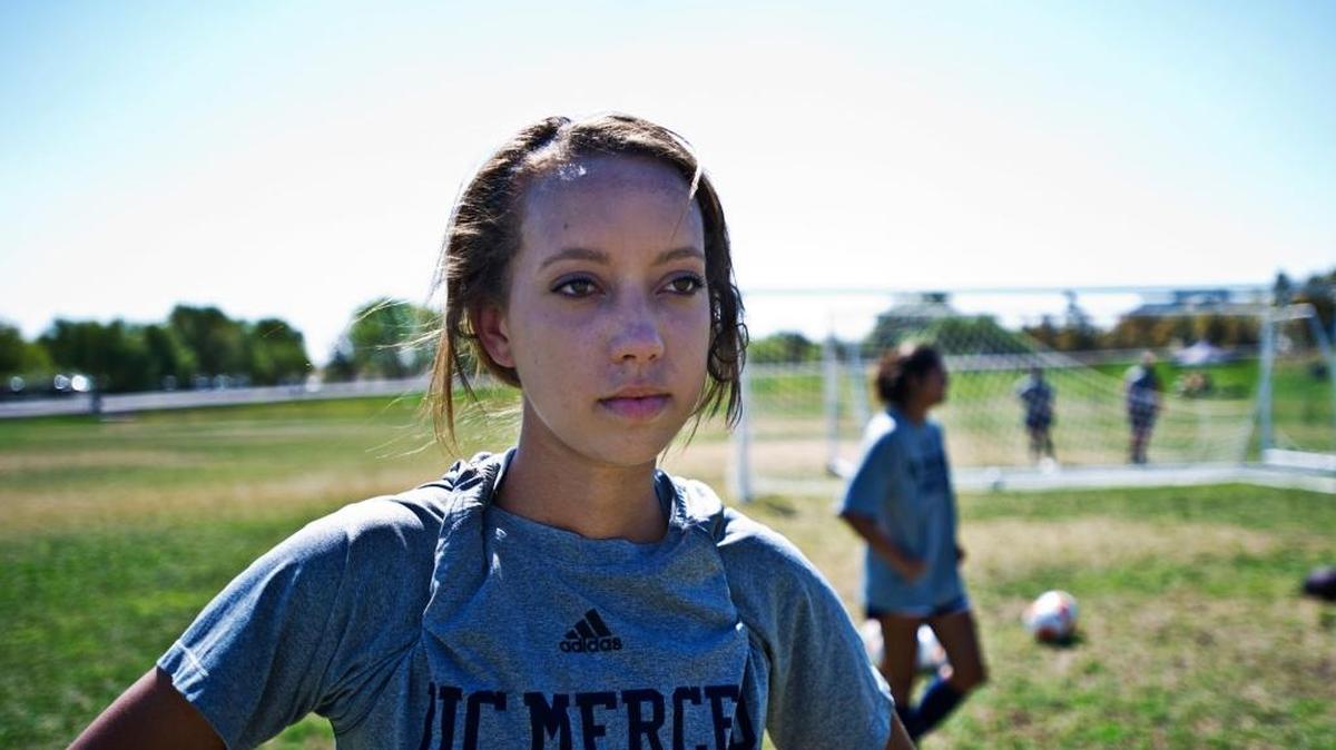 University of California, Merced, sophomore defenseman Desiree Coles looks on during practice on the University of California, Merced, campus in Merced on Sept. 2, 2014.
