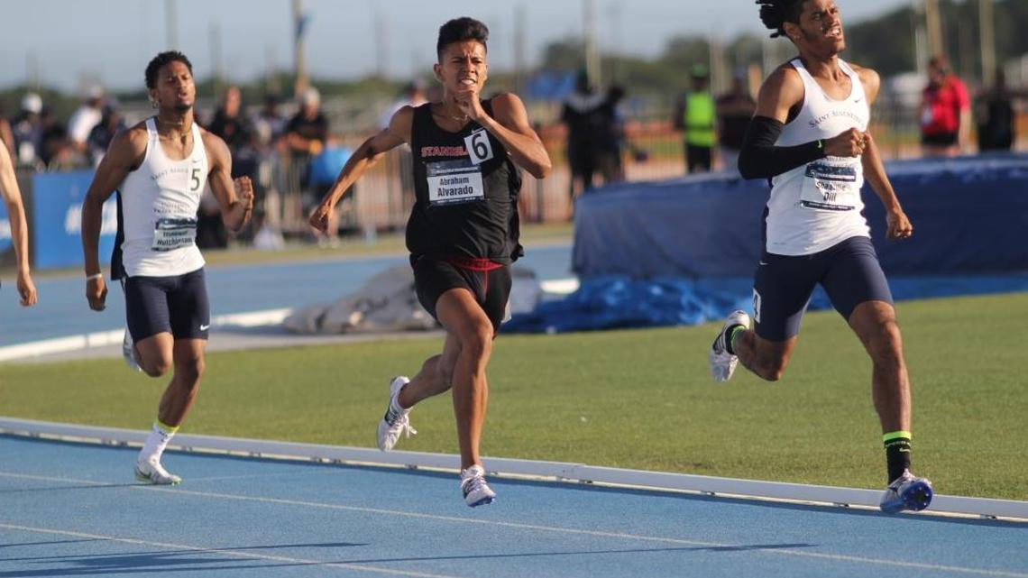 Atwater alum and Cal State Stanislaus star Abraham Alvarado, center, is set to participate in the U.S. Olympic track and field trials beginning Friday in Eugene, Ore.