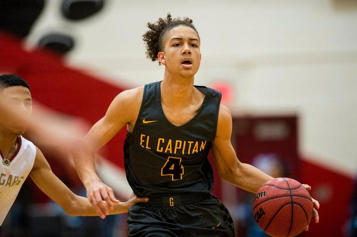 El Capitan senior Marcus McCutchen (4) dribble up the court during a game against Golden Valley at Golden Valley High School in Merced, Calif., on Wednesday, Jan. 23, 2019.