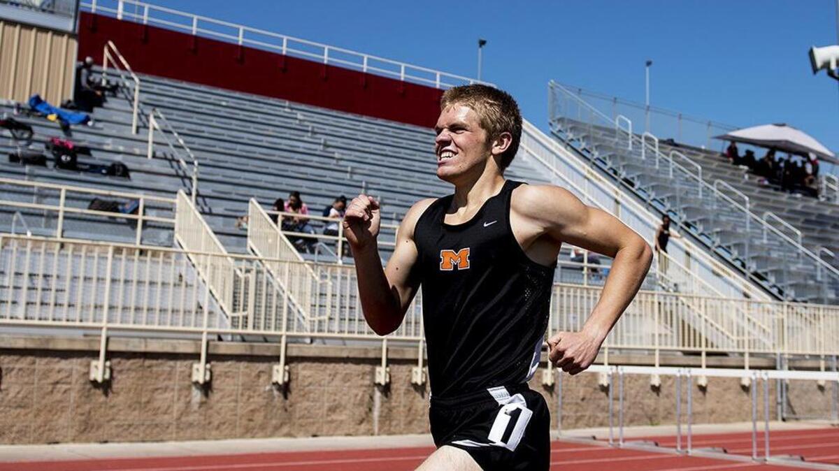 Merced's John Hagerman competes in the 1600-meter race during the CCC Center Meet at Golden Valley High School in Merced, Calif., on Wednesday, March 28, 2018.