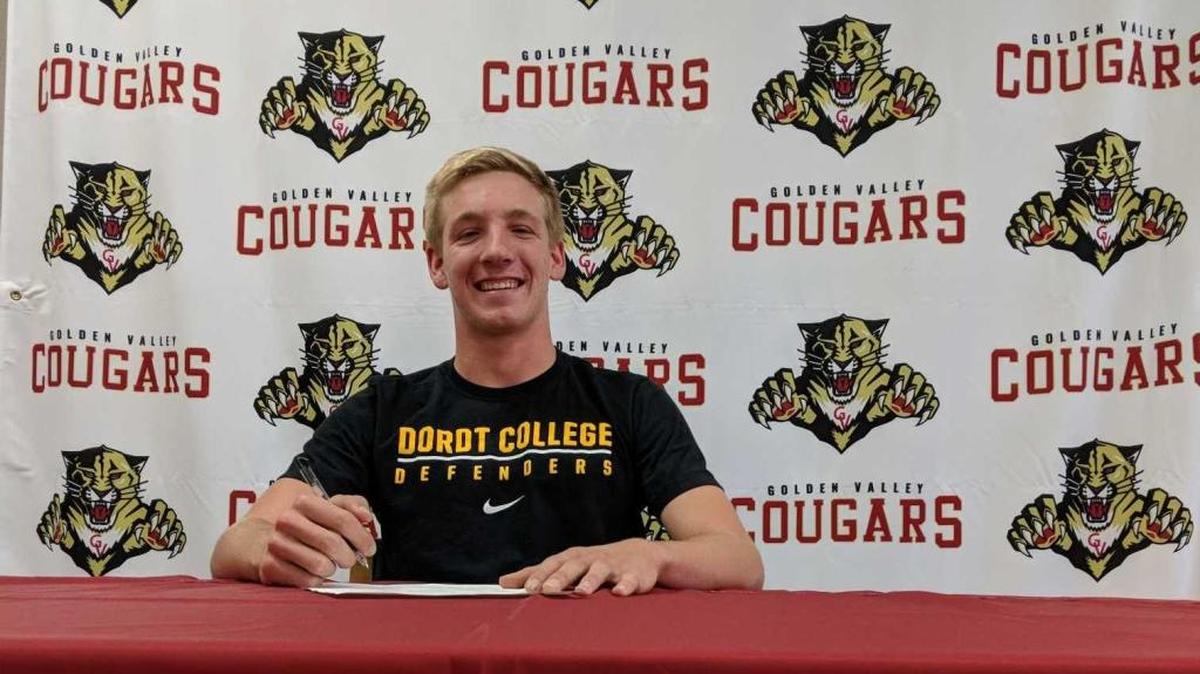 Westin Bylsma signed a national letter of intent to play volleyball at Dordt College in Iowa on Thursday at Golden Valley High.
