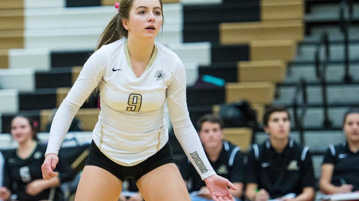 Buhach Colony freshman Maggie Seifert (9) gets in position during a match against El Capitan at Buhach Colony High School in Atwater, Calif., on Thursday, Oct. 19, 2017. The Thunder beat the Gauchos 3-0.