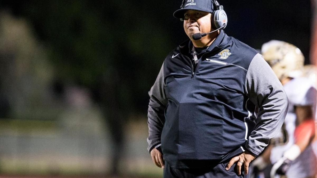 Buhach Colony head coach Kevin Navarra looks on during a game against Merced earlier this season. The Thunder were knocked out of the playoffs after a 50-21 loss on Friday night to Del Campo.