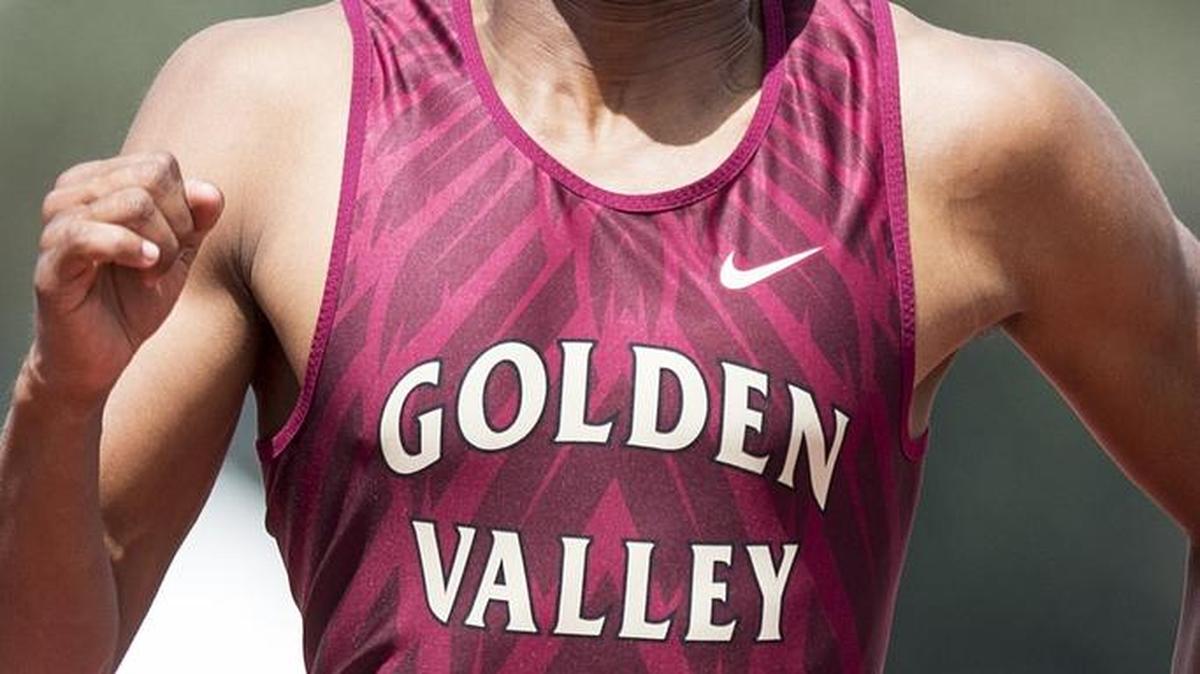 Golden Valley's Alexander Salas crosses the finish line in the boys 100 meter dash during a CCC Center Meet at Atwater High School in Atwater, Calif., on Wednesday, April 12, 2017.