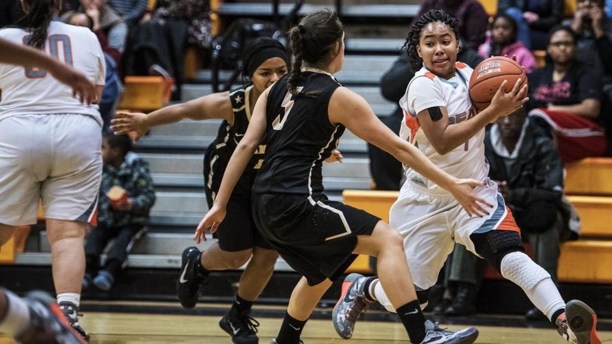 Merced's Lexi Thompson (4) dribbles up the court during a game against Buhach Colony at Merced High School in Merced, Calif., Thursday, Jan. 7, 2016. The Bears beat the Thunder 56-50.