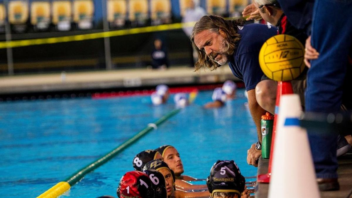 Buhach Colony head coach Dan McIlhatton speaks to his players during a Sac-Joaquin Section Division II playoff match against Atwater earlier this season. The Thunder lost 9-3 to Rio Americano in the championship game on Saturday at American River College in Sacramento.