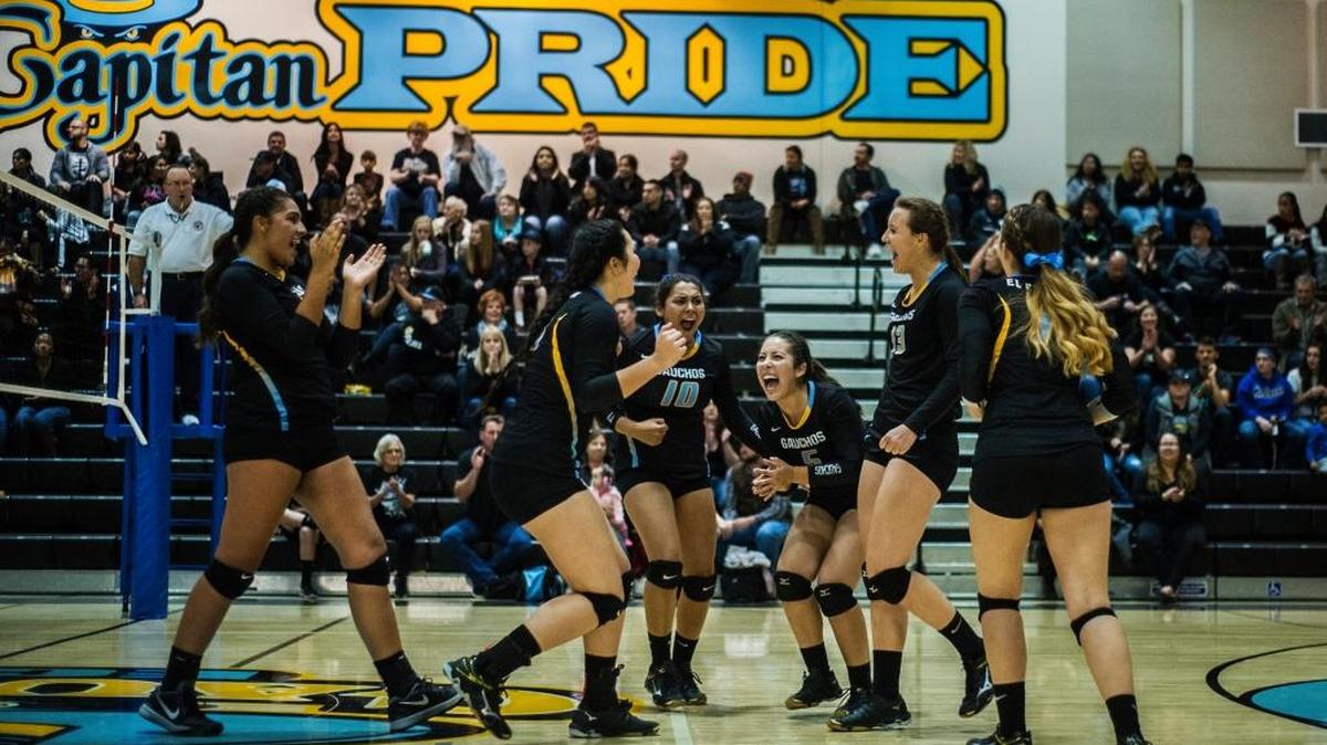 The El Capitan Gauchos celebrate a point during a match against Manteca at El Capitan High School in Merced, Calif., Tuesday, Nov. 10, 2015. The Gauchos beat the Buffaloes 3-1.