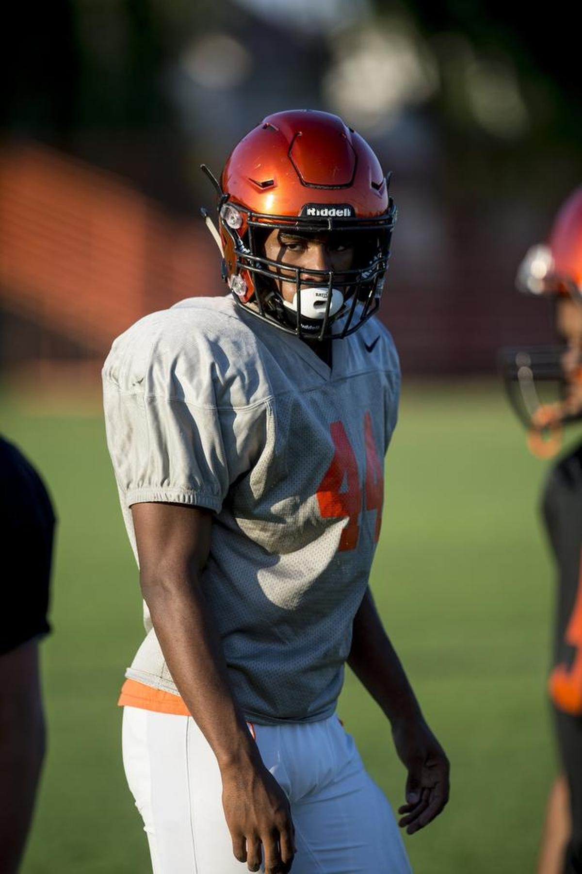 Merced’s Xavier Stewart during football practice at Merced High School in Merced, Calif., on Wednesday, Aug. 1, 2018.
