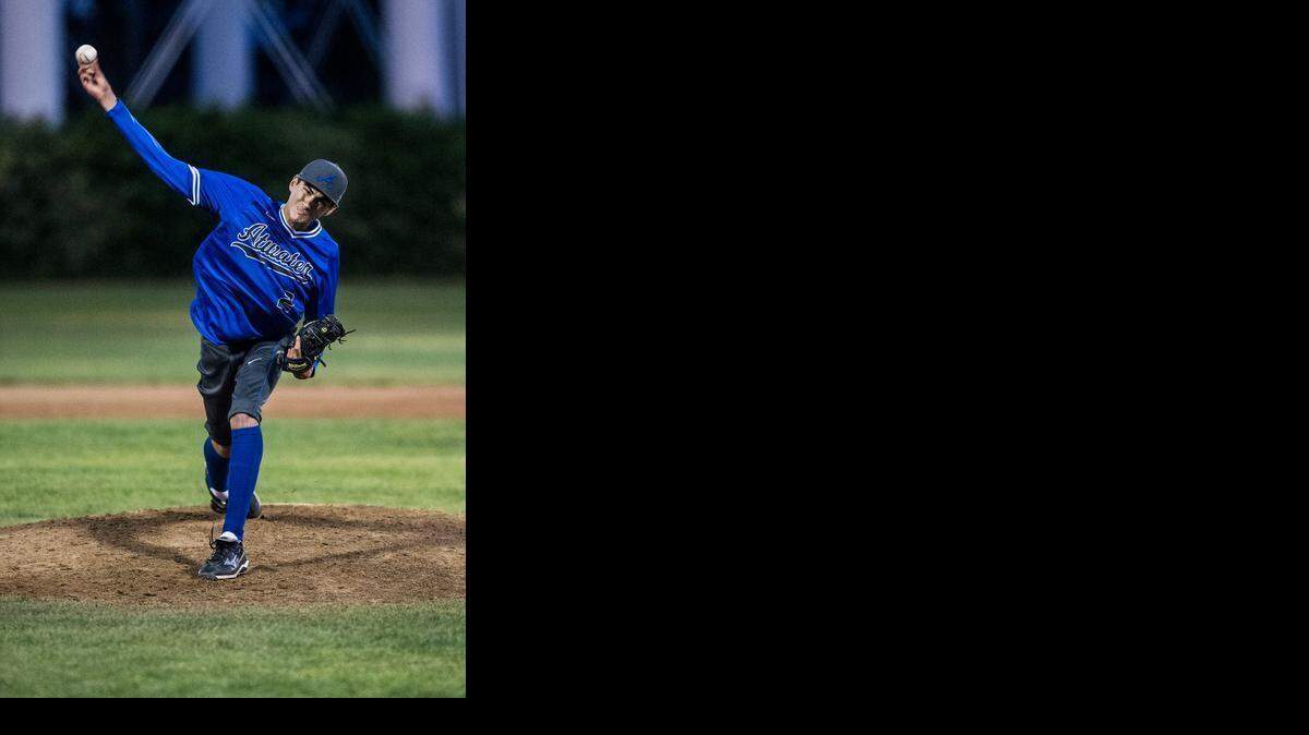 Atwater senior Brody Patterson (2) delivers a pitch against Pacheco on Wednesday in the Fran Oneto/Atwater-Winton Lions Easter Tournament at Fireman's Memorial Park in Atwater. The Falcons won 8-4.