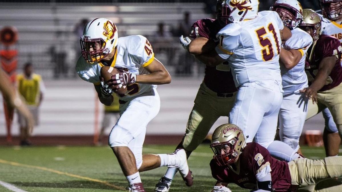 Los Banos senior Mason Leao (45) leads a stout Tiger defense into the annual Crosstown Clash on Friday against rival Pacheco.