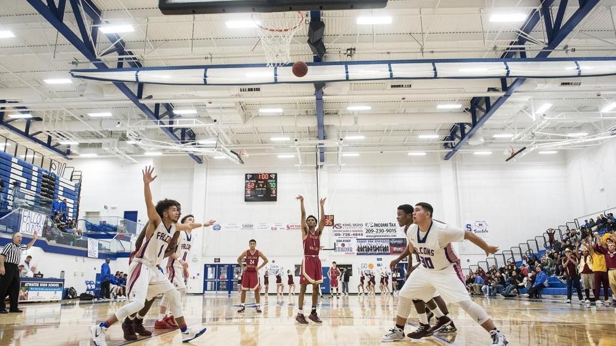 Golden Valley senior Devon Martinez (1) attempts a free throw during a game against Atwater at Atwater High School in Atwater, Calif., on Friday, Jan. 12, 2018. The Cougars beat the Falcons 75-69.