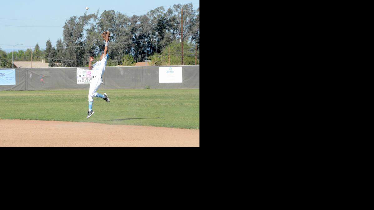 
El Capitan second baseman Sammy Mora leaps to rob Los Banos’ Tyler Wilson of a hit and deny the Tigers a run on Friday. The Gauchos won 3-0.
