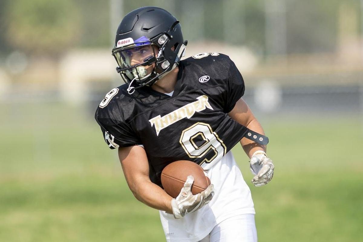 Buhach Colony’s Jon Buttrey during football practice at Buhach Colony High School in Atwater, Calif., on Tuesday, July 31, 2018.