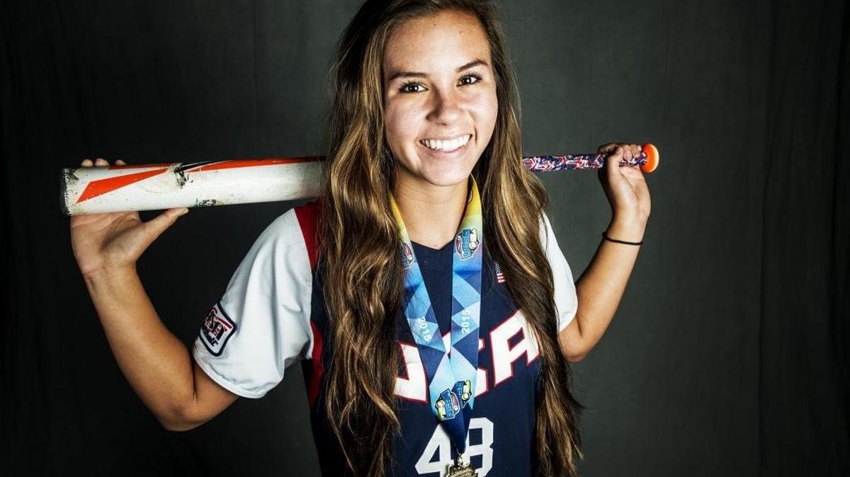
Merced High School senior Madilyn Nickles poses with her 2015 World Baseball Softball Confederation championship medal won in Oklahoma City while playing for team USA in the junior women’s world softball championship5.
