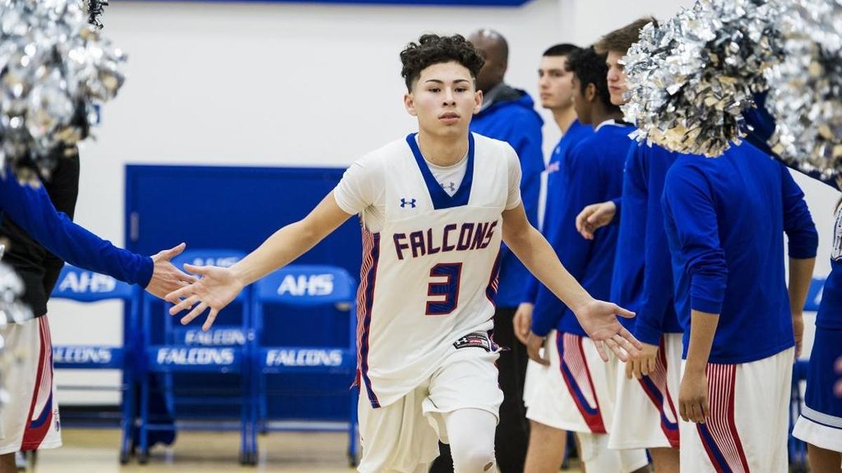 Atwater senior Saul Avitia (3) takes the court during player introductions before a game against Pitman at Atwater High School in Atwater, Calif., on Wednesday, Jan. 24, 2018.