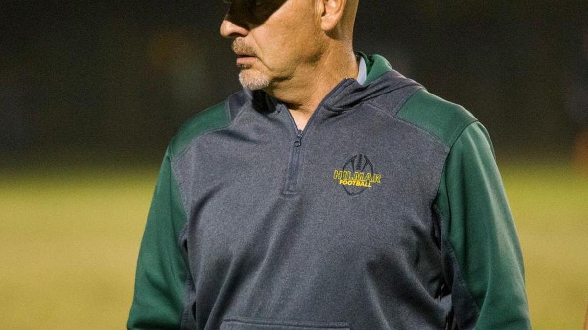 Hilmar High head coach Frank Marques watches from the sidelines as his team battles Escalon. Escalon High traveled to Hilmar for Friday night football Friday Oct. 6th 2017.