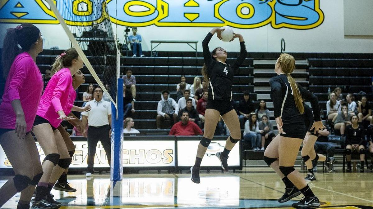 Buhach Colony freshman Miranda Baptista (4) jumps to set the ball during a game against El Capitan at El Capitan High School in Merced, Calif., Thursday, Oct. 20, 2016. The Thunder beat the Gauchos 3-0.