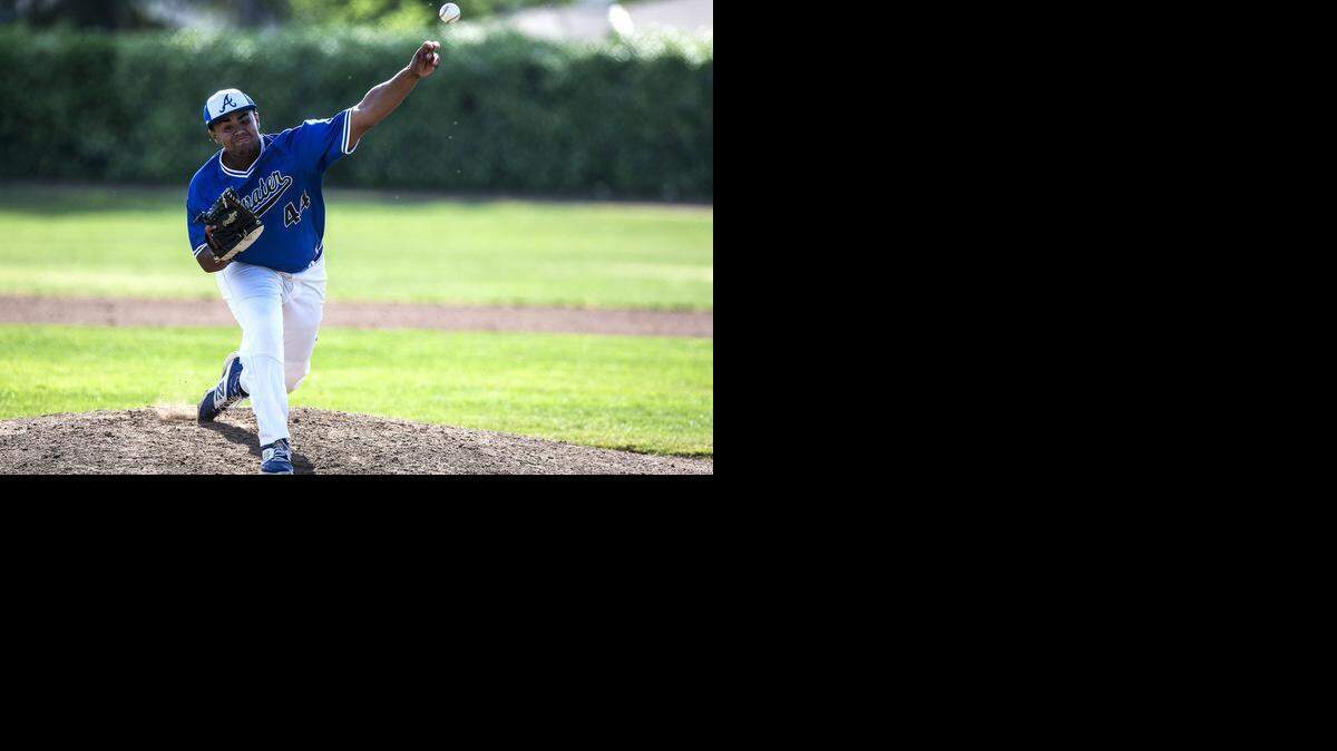Senior Adonis Hill pitched Atwater to a victory over San Leandro in the third-place game of the <137>(44) delivers a pitch during a game against San Leandro in the <137>Fran Oneto/Atwater-Winton Lions Easter Baseball Tournament at Fireman’s Memorial Ballpark in Atwater on Thursday<137>, , Calif., Thursday, April 9, 2015. The Falcons beat the Pirates 4-2<137>.